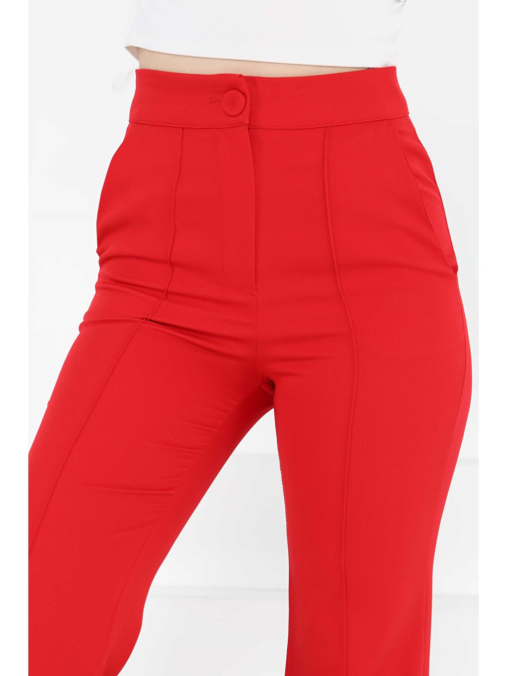 Kırmızı Çımalı Kumaş Pantolon Kirmizi - 27247-5