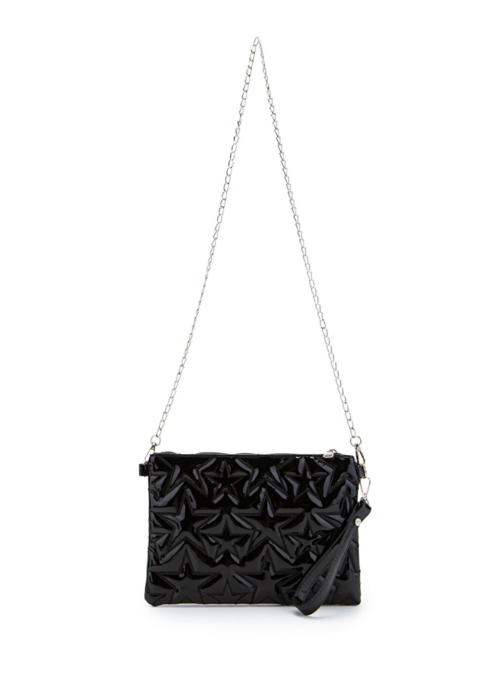 Yıldız Dikişli Clutch Star Kadın Çanta Siyah Rugan-2