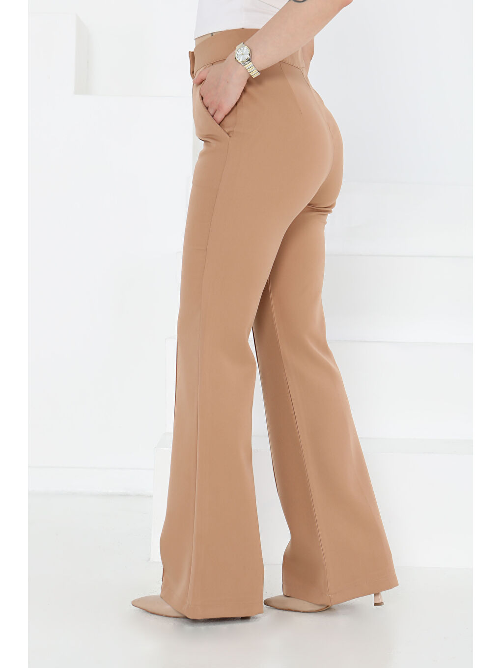 Bej Çımalı Kumaş Pantolon Vizon - 27247-3