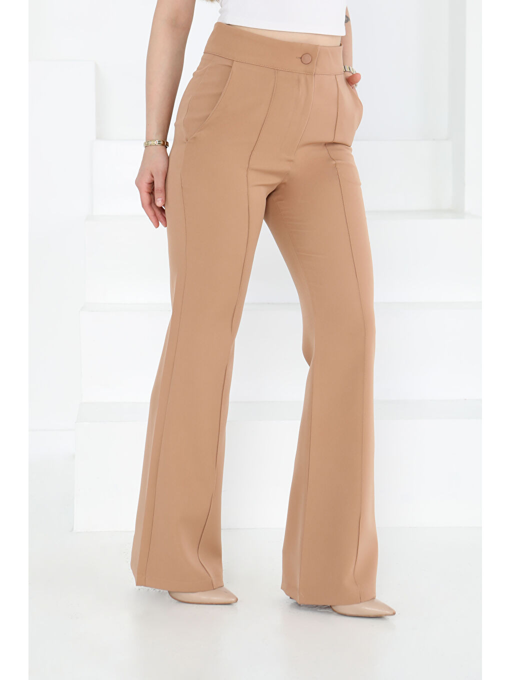 Bej Çımalı Kumaş Pantolon Vizon - 27247-4