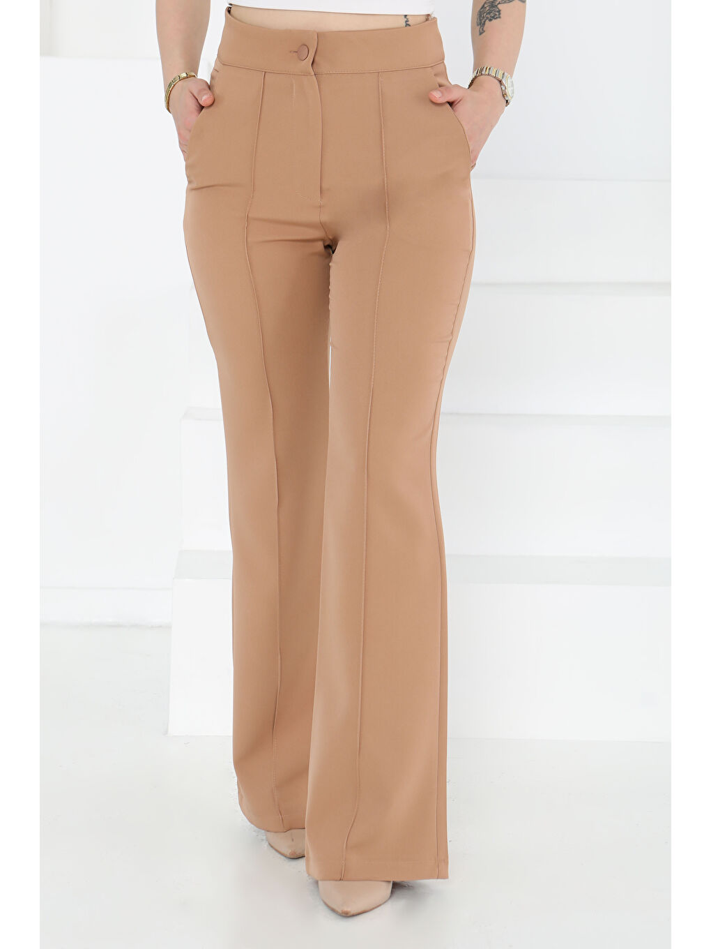 Bej Çımalı Kumaş Pantolon Vizon - 27247-5