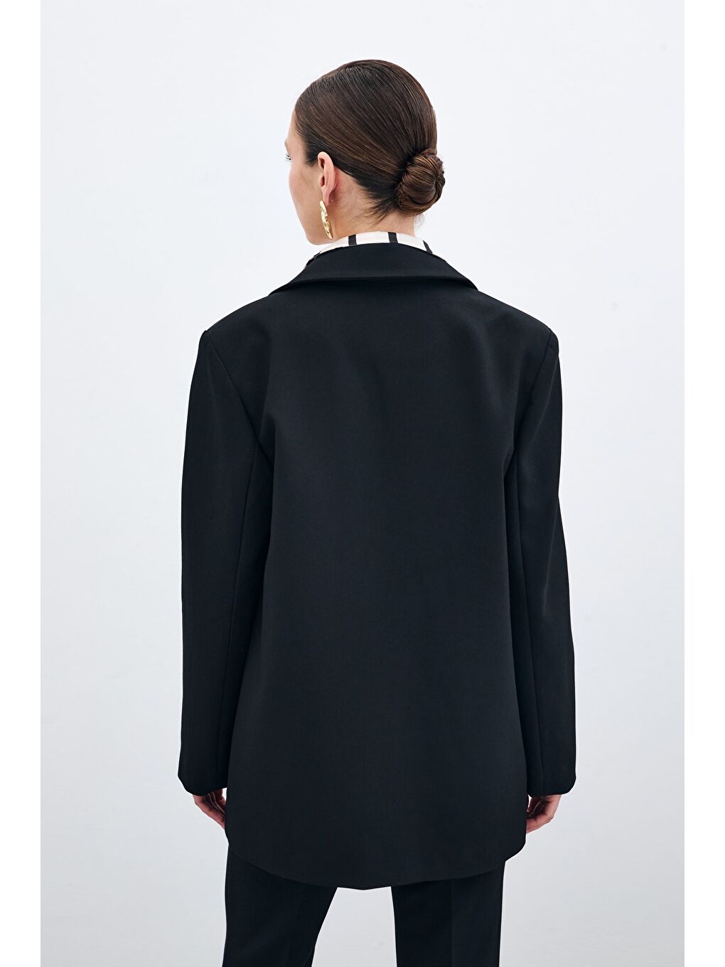 Ön Tek Düğmeli Uzun Ceket - Siyah-7