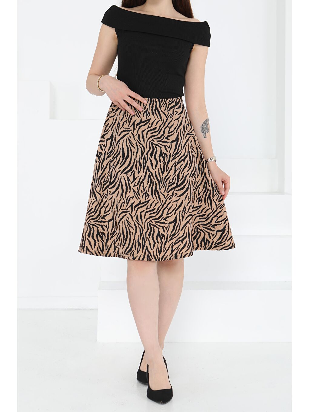 Bej Desenli Mini Boy Etek Vizon - 27236