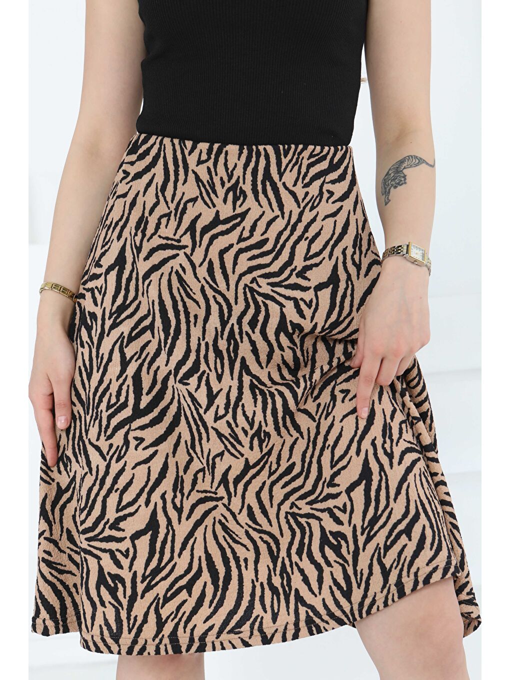 Bej Desenli Mini Boy Etek Vizon - 27236-3