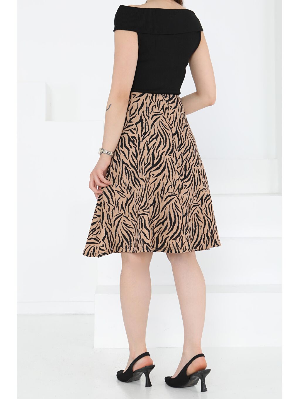 Bej Desenli Mini Boy Etek Vizon - 27236-4