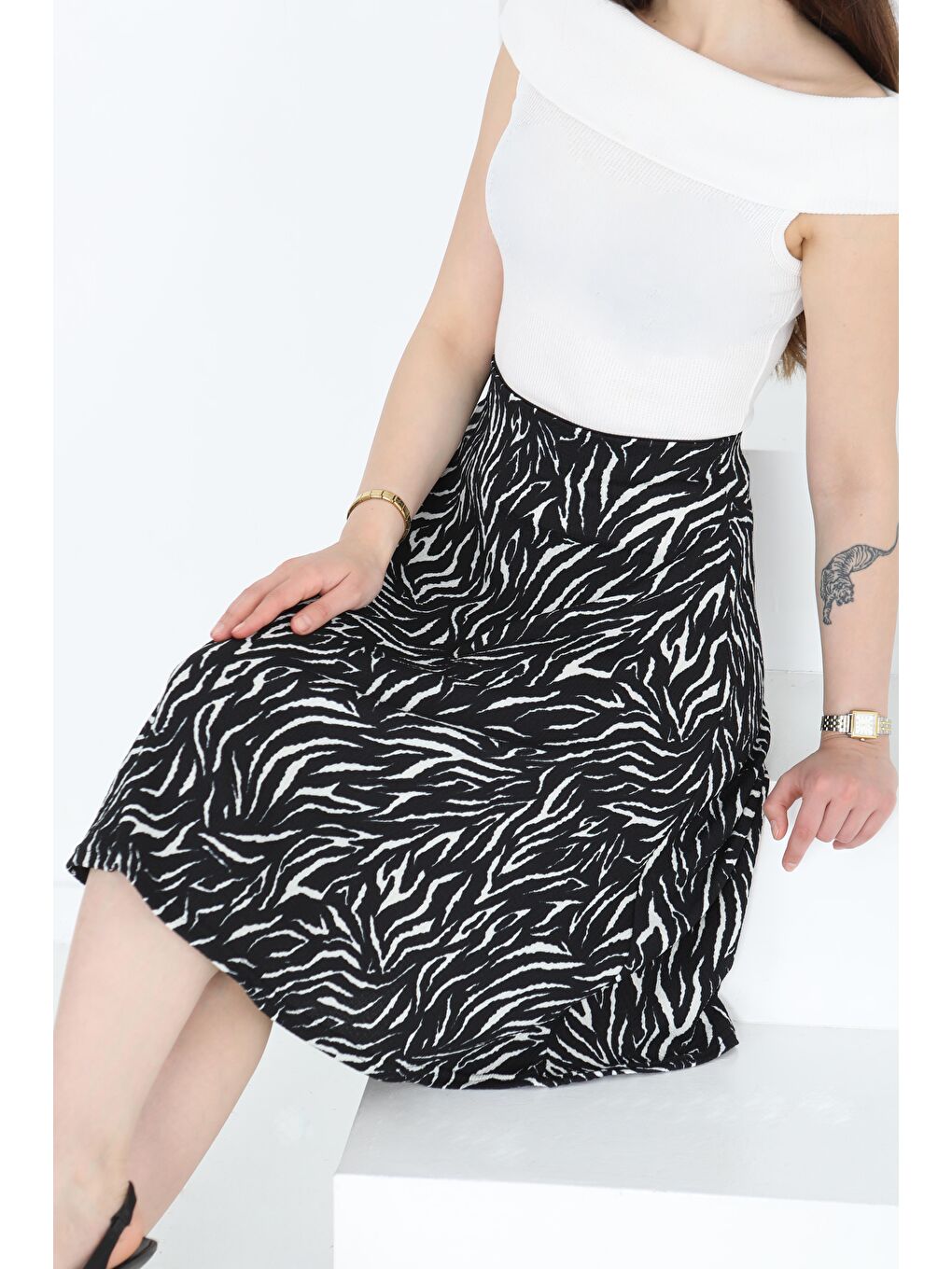 Desenli Mini Boy Etek Siyah - 27236