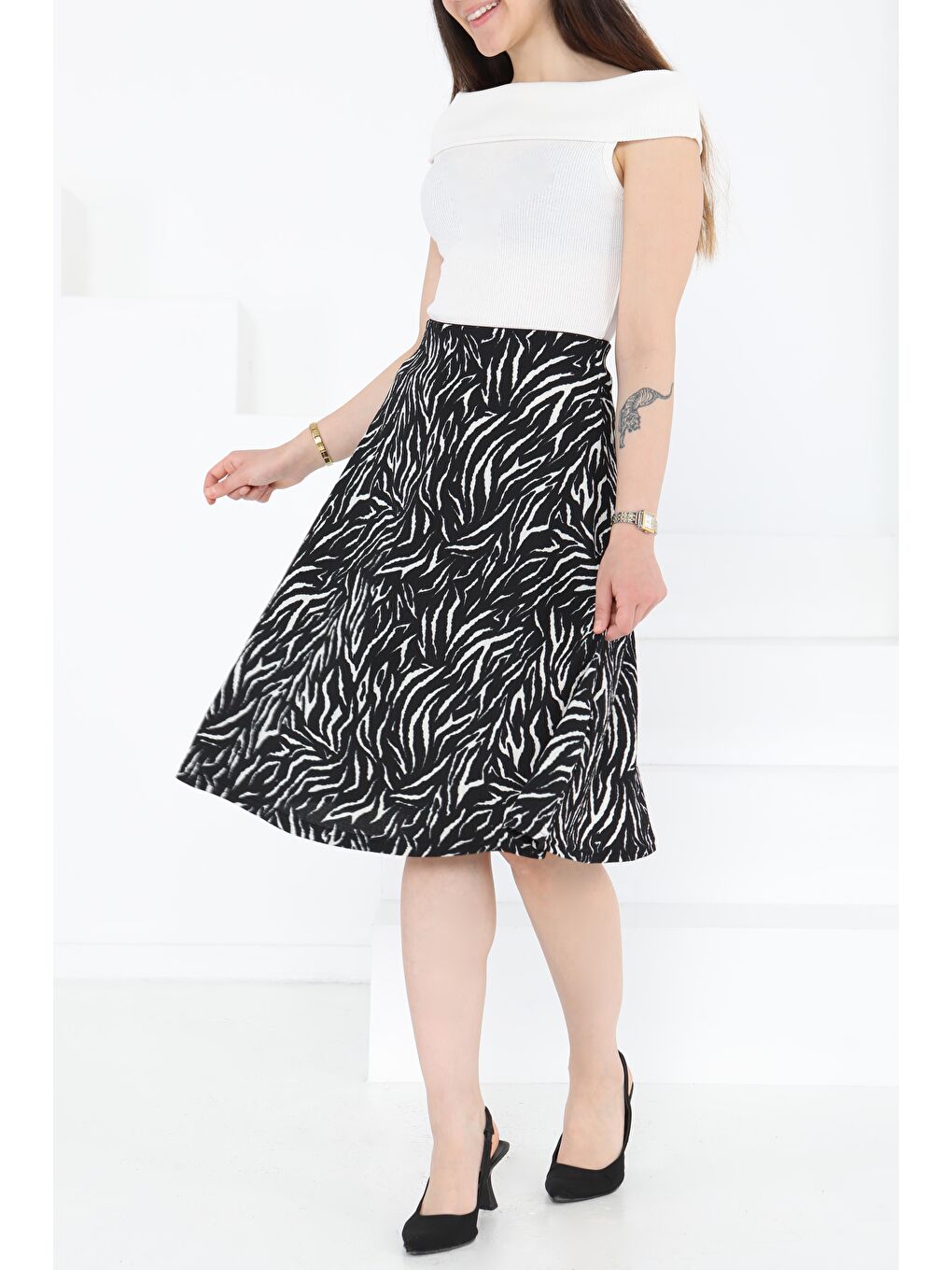 Desenli Mini Boy Etek Siyah - 27236-1