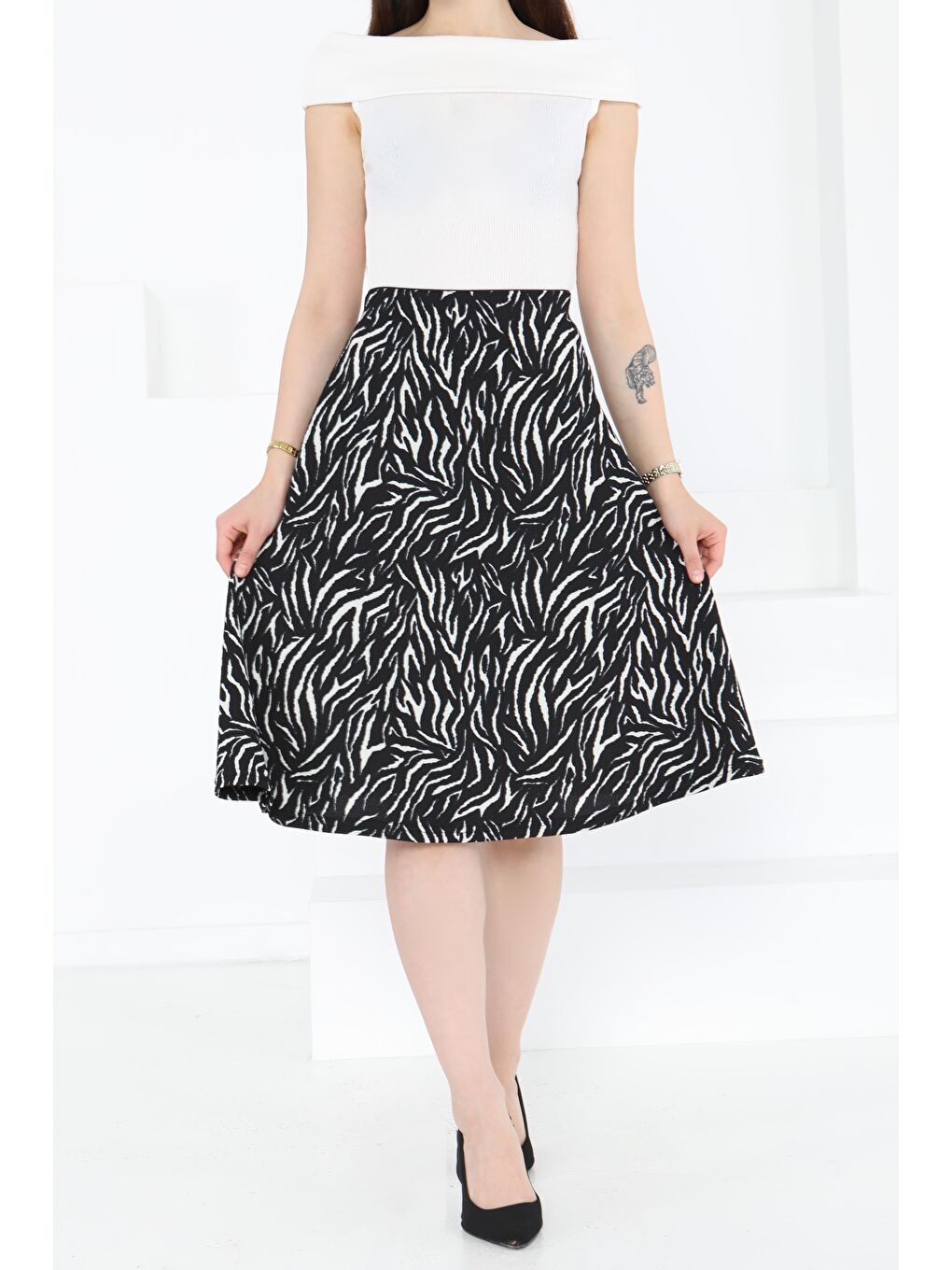 Desenli Mini Boy Etek Siyah - 27236-2