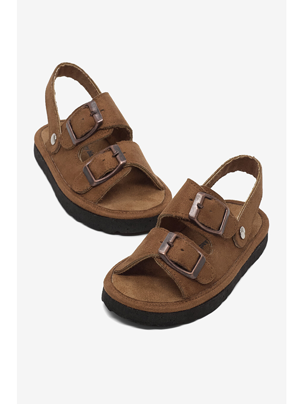 Kahverengi Çocuk Unisex Taba Rahat Kalıp Çift Tokalı Bebe Paitk Sandalet-1