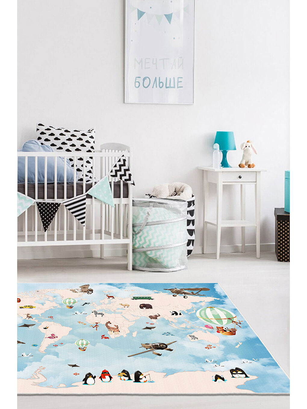 Mavi Dekoratif Özel Tasarım Yıkanabilir İnce Kaymaz Tabanlı Modern Halı KECE FR44-2