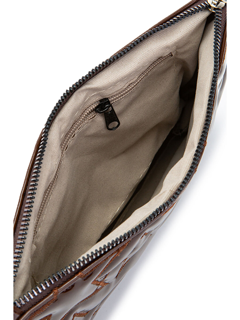 Yıldız Dikişli Clutch Star Kadın Çanta Kahverengi Rugan-3