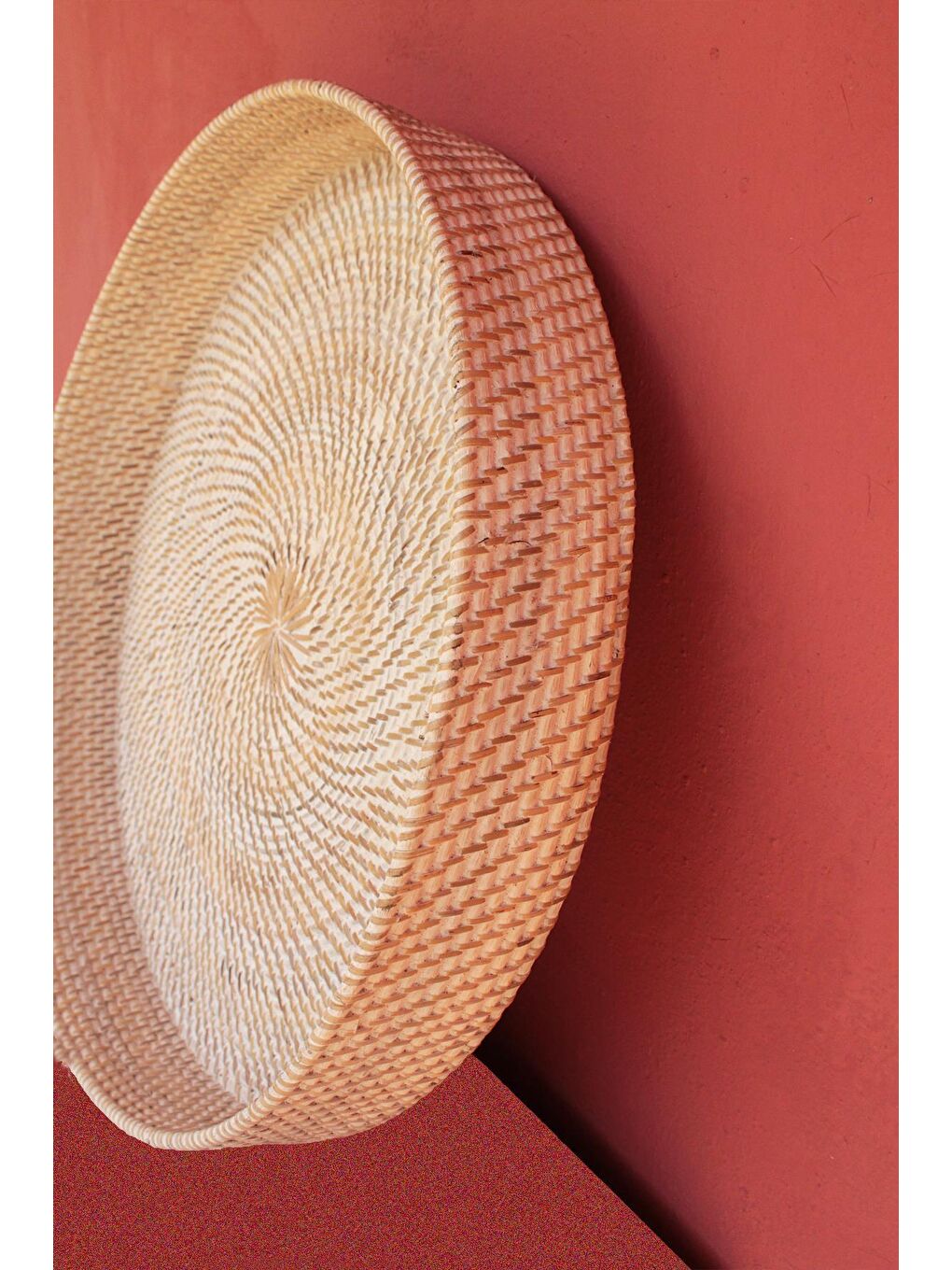 Bej Wicker El Örgüsü Rattan Sepet Tepsi L-50 Cm-6