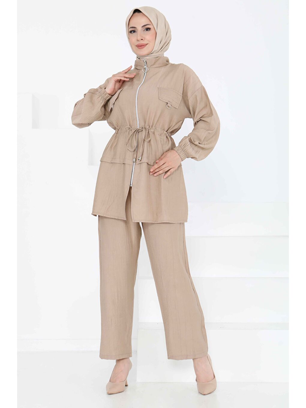 Beli Bağlamalı İkili Takım Bej - 27181-1