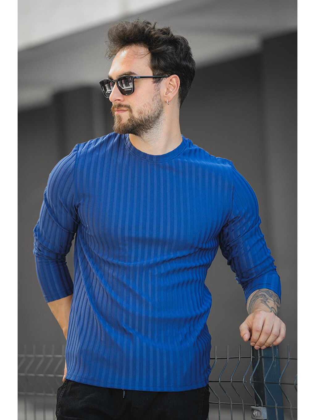 Mavi Jordao Fitilli Slim Fit Elastanlı Bisiklet Yaka Erkek Uzun Kol Tshirt