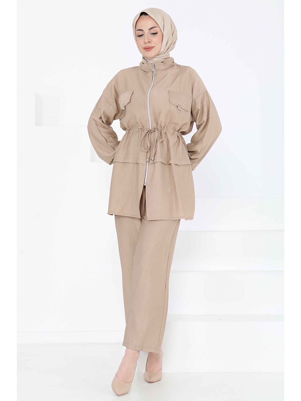 Beli Bağlamalı İkili Takım Bej - 27181-3