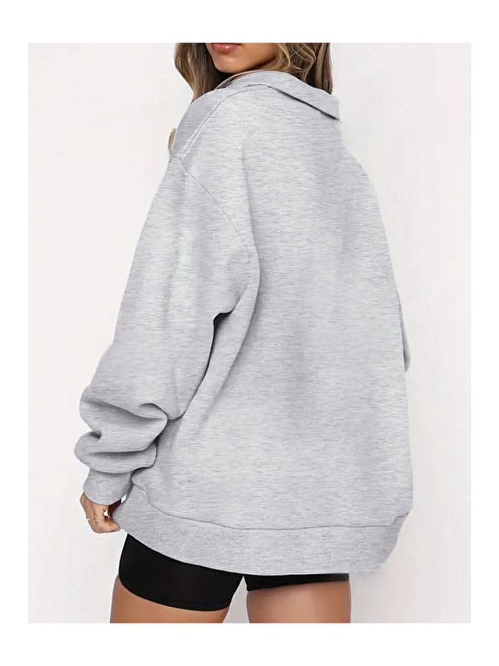 Trendseninle Gri Kadın Gri Mama Life Baskılı Oversize Sweatshirt - 2