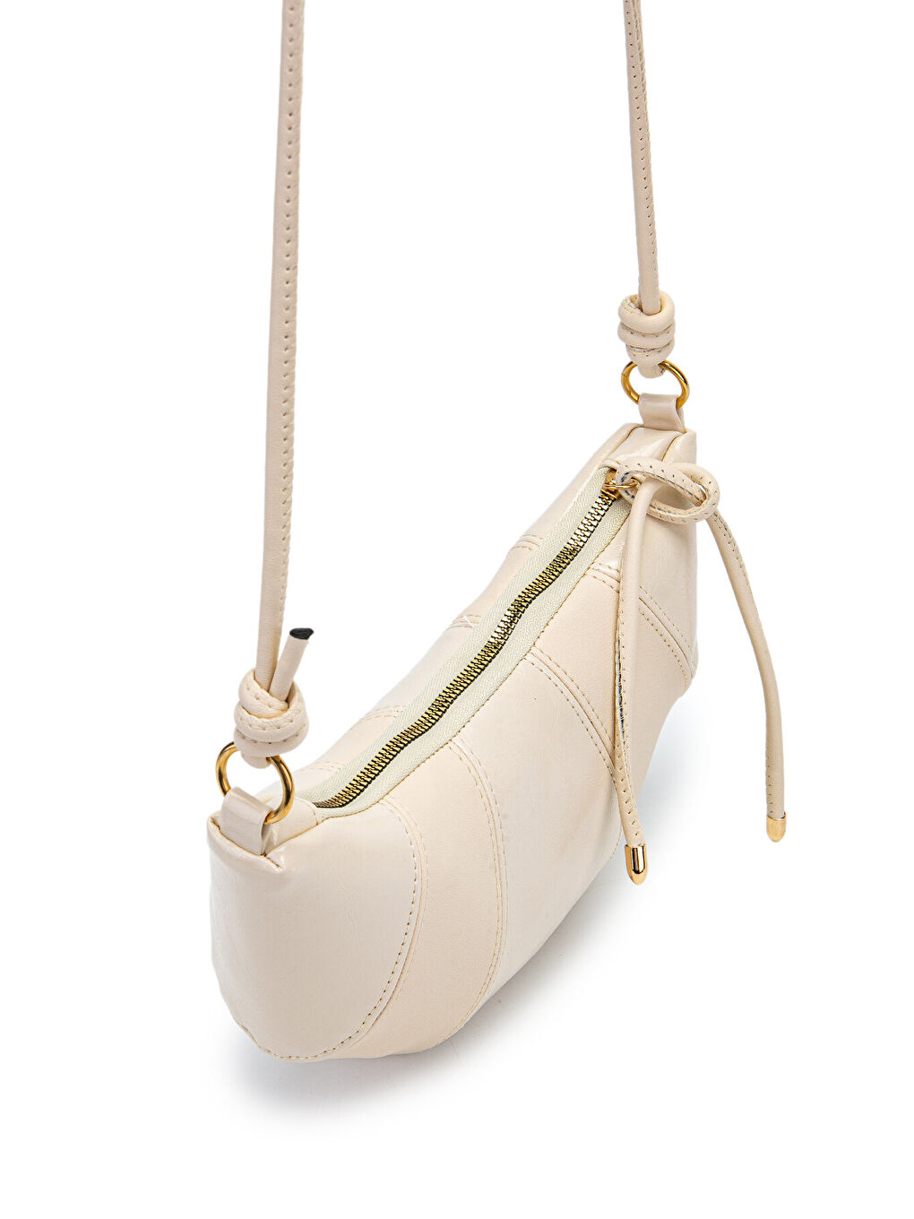 Ekru İp Sarkıt Detaylı Suni Deri Bohem Tarz Wade Kadın Çapraz Çanta Krem-3