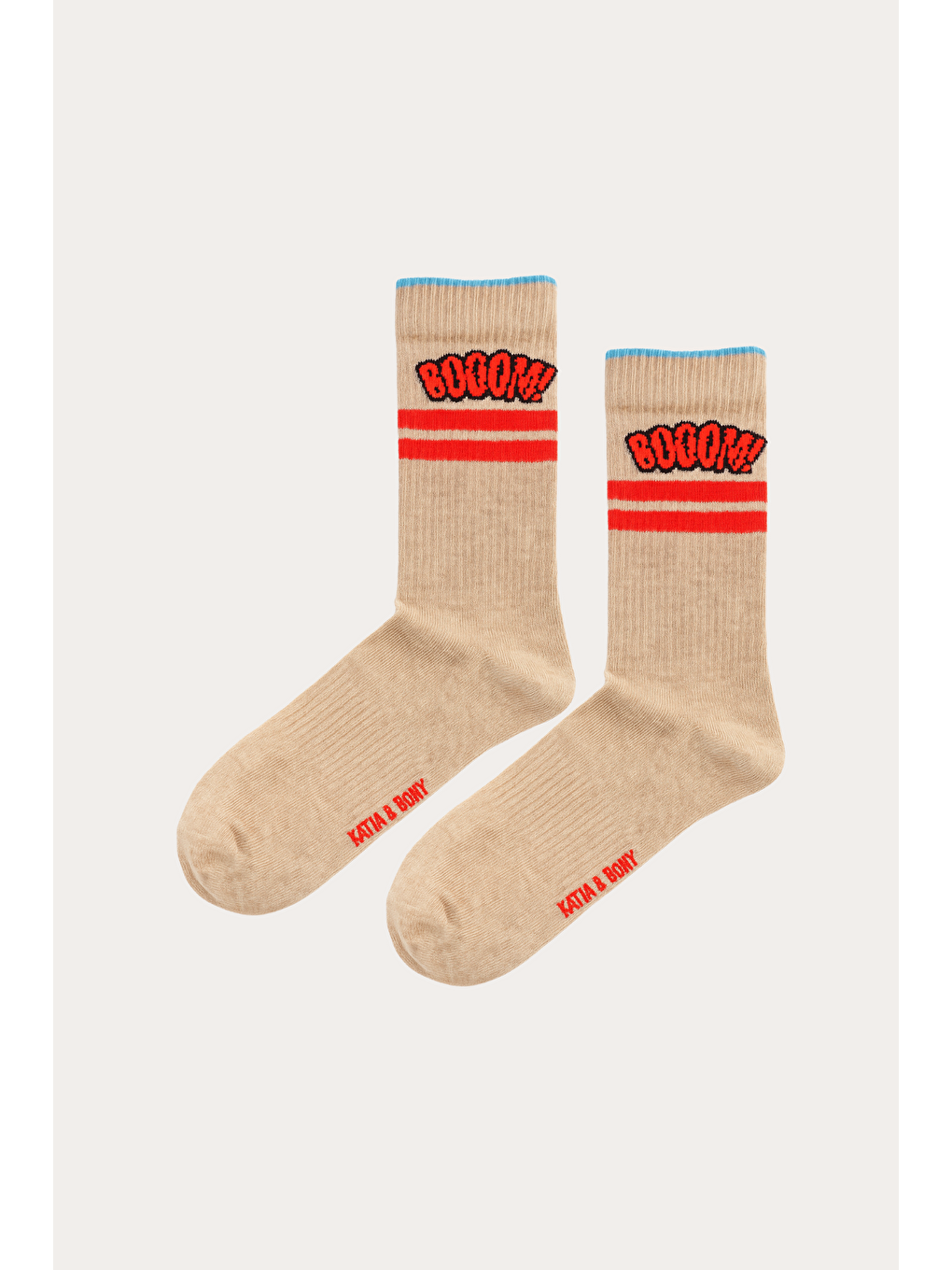 Unisex Boom Desenli Soket Çorap Bej-1