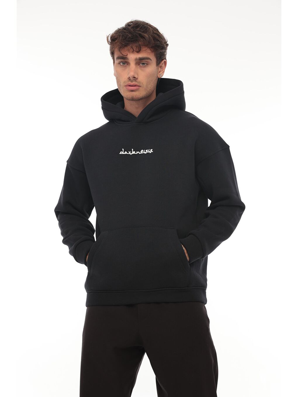 Miron Lacivert Sırtı Etnik Baskılı Kapüşonlu Üç İplik Oversize Sweatshirt 2438 - 4