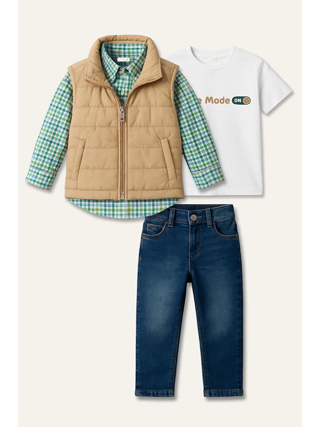 Erkek Çocuk Yelekli Dörtlü Takım - Yeşil