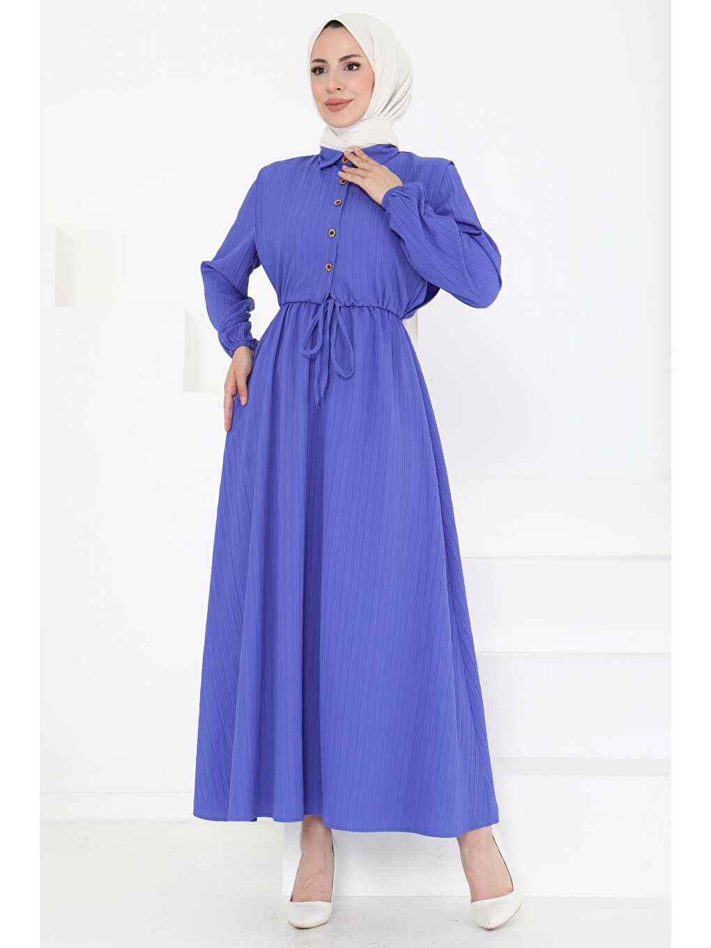 Mavi Süveterli Elbise Takım Saks - 27192-1