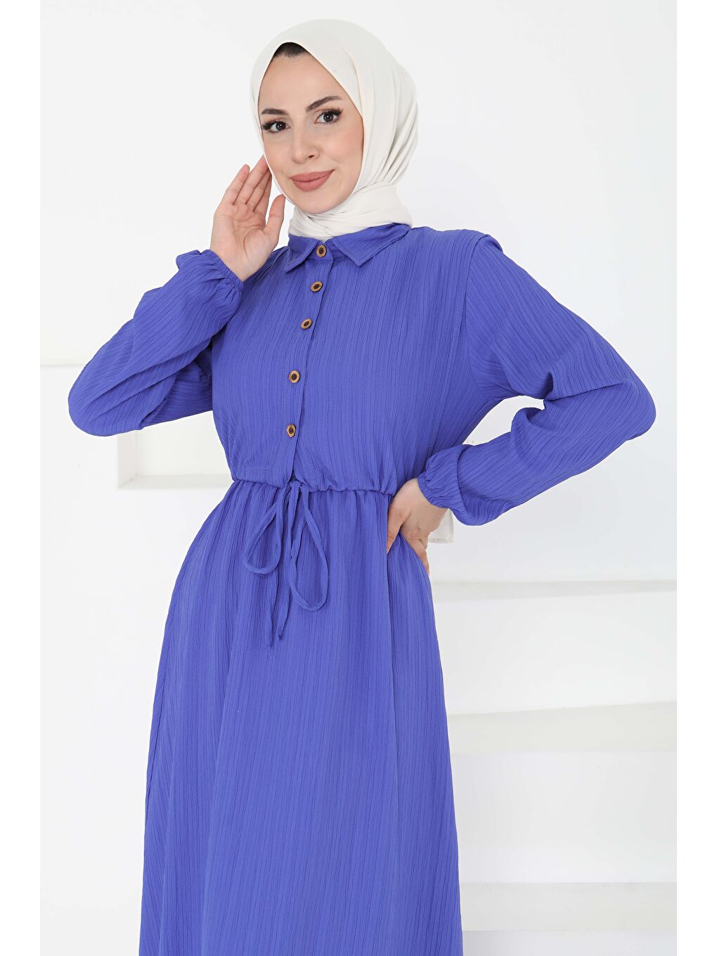 Mavi Süveterli Elbise Takım Saks - 27192-2