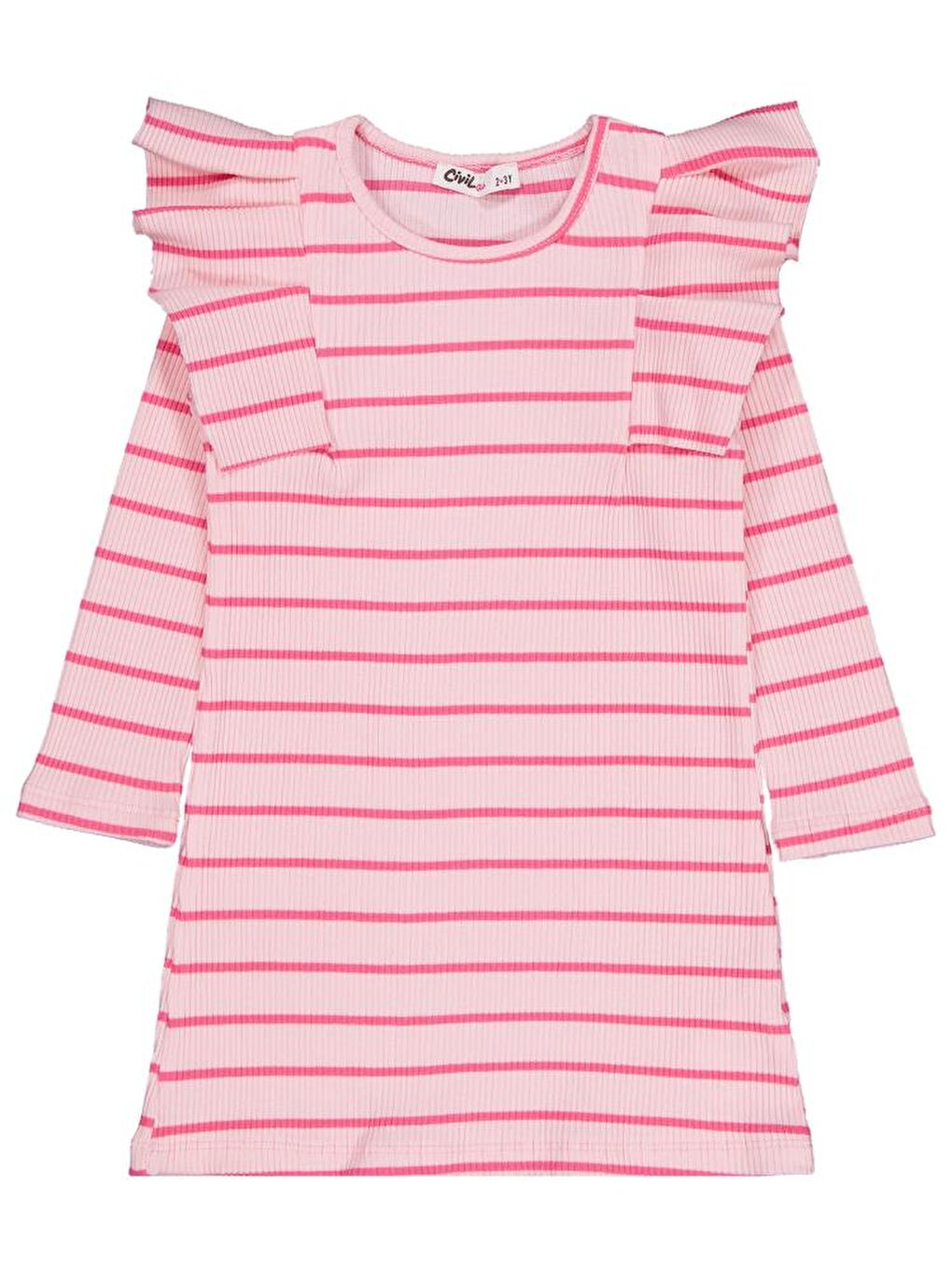 Girls Çizgili 2-5 Yaş Elbise - Pembe 2-3 Yaş-1