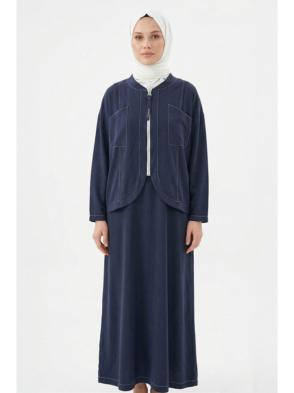 Kolsuz Elbiseli Bolerolu Lyocell Takım 978 Lacivert