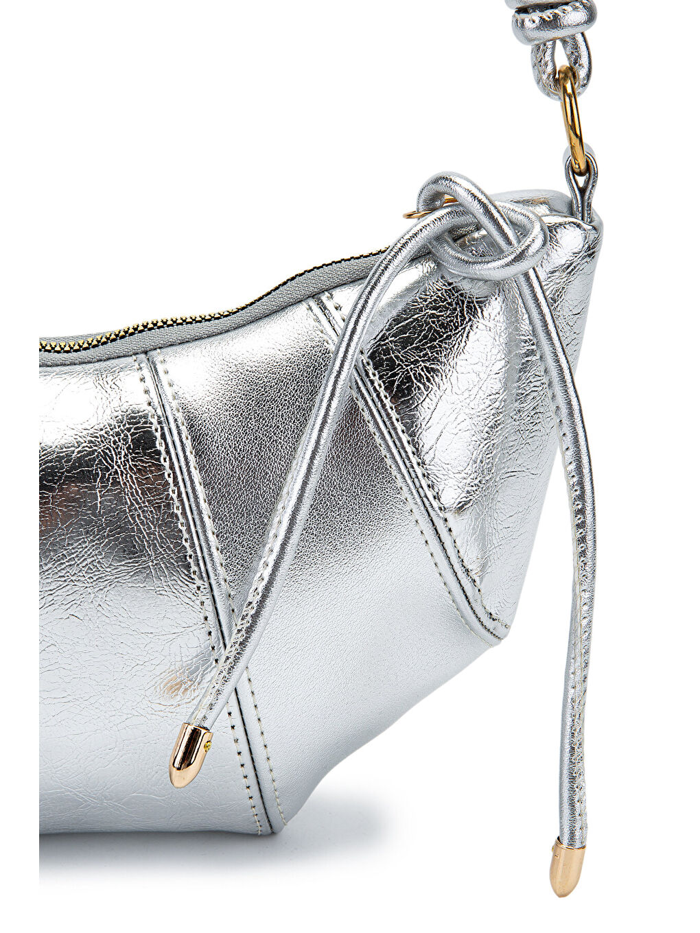 Gri İp Sarkıt Detaylı Suni Deri Bohem Tarz Wade Kadın Çapraz Çanta Gümüş-1