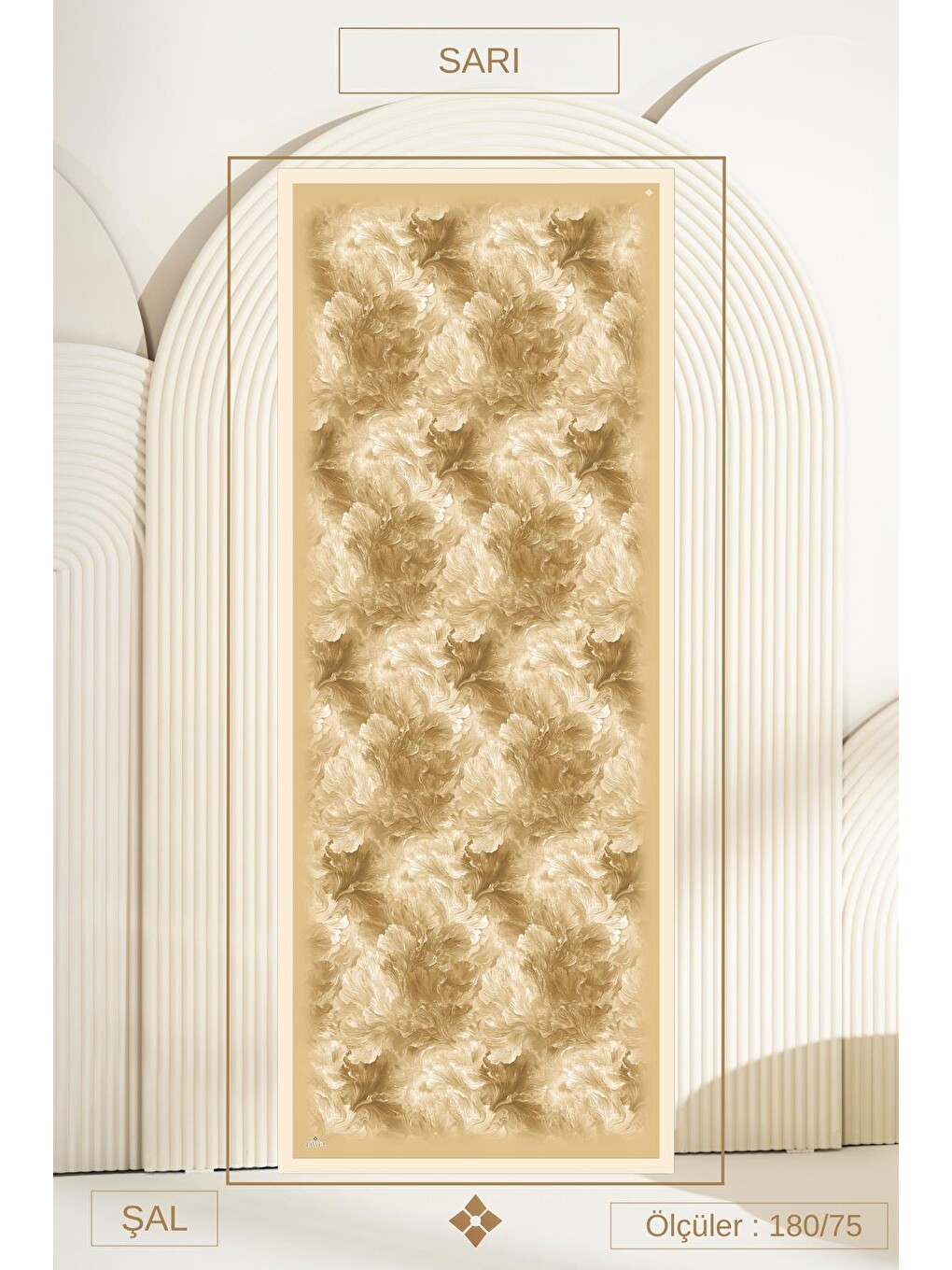 Sarı Desenli Kırışık Dokulu Bloom Soft Şal-1