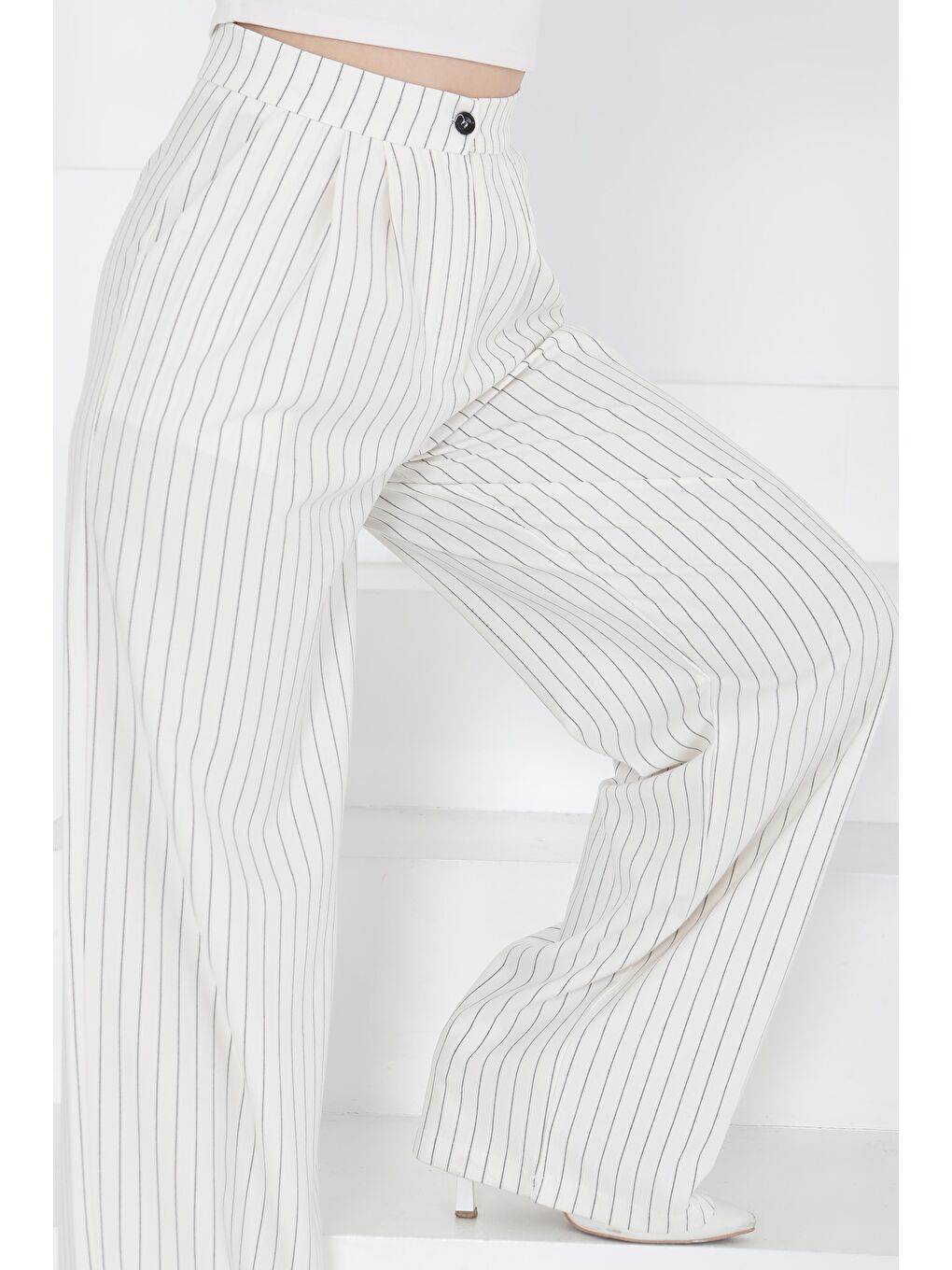 Çizgili Pantolon Beyaz - 27248-3