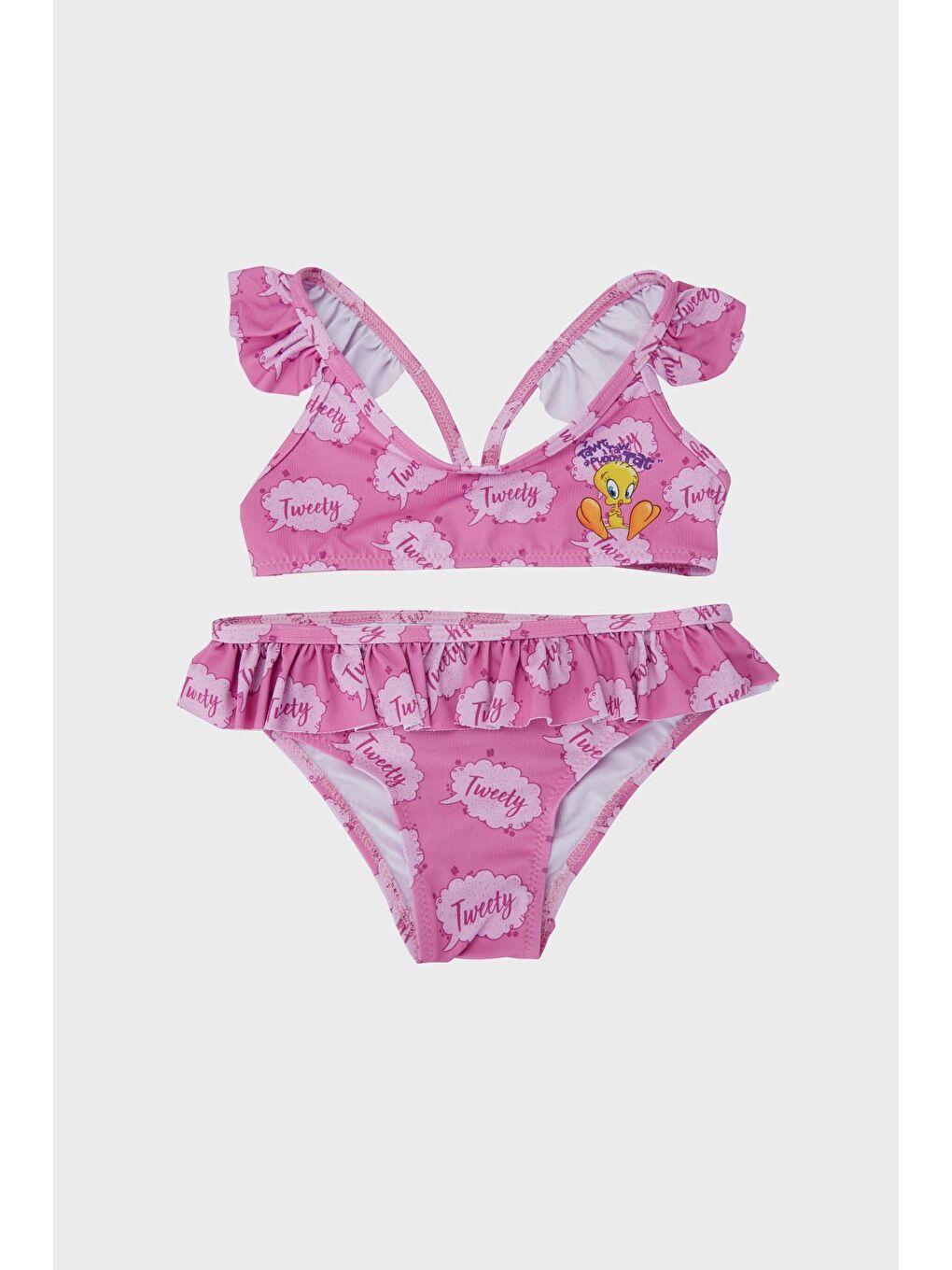 Slipstop Pembe Tweety Sırt Detaylı Fırfırlı Kız Çocuk Bikini SM21110204