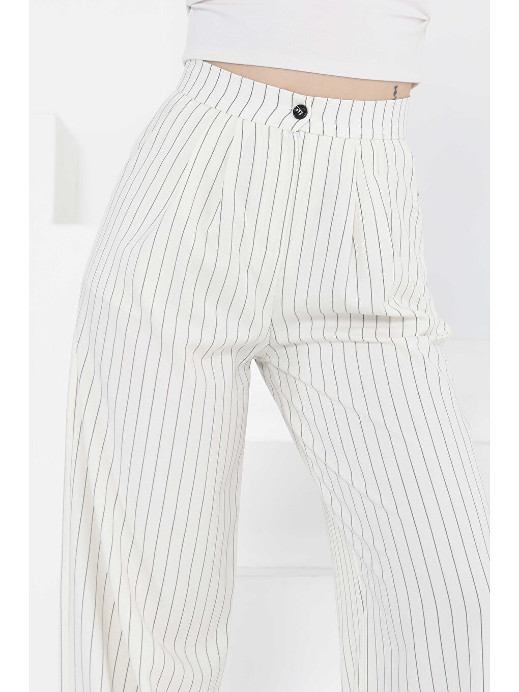 Çizgili Pantolon Beyaz - 27248-6
