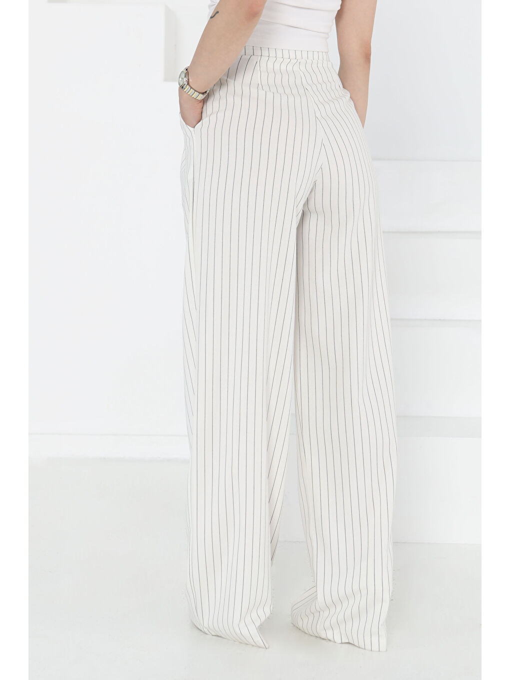 Çizgili Pantolon Beyaz - 27248-7