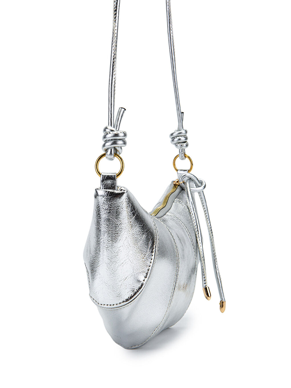 Gri İp Sarkıt Detaylı Suni Deri Bohem Tarz Wade Kadın Çapraz Çanta Gümüş-2