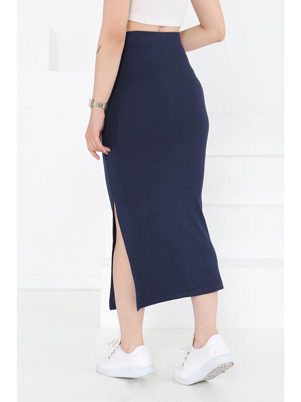 Yırtmaçlı Etek Lacivert - 27233-4