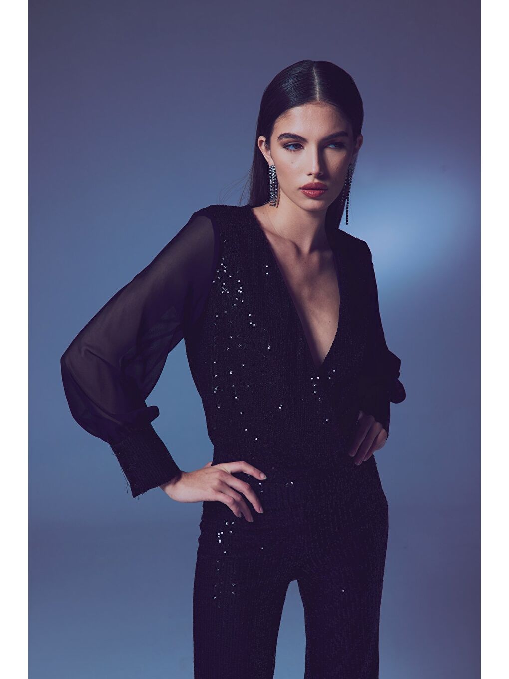 Şifon Kol Bodysuit Bluz - Siyah-5