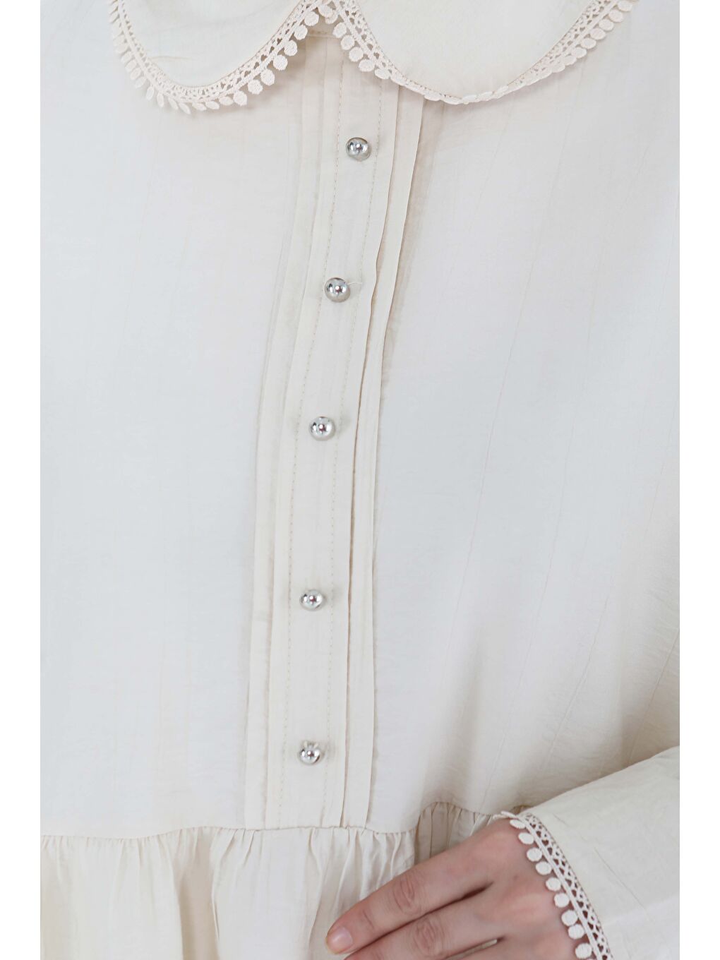 Yaka Detaylı İkili Takım Bej - 27182-4