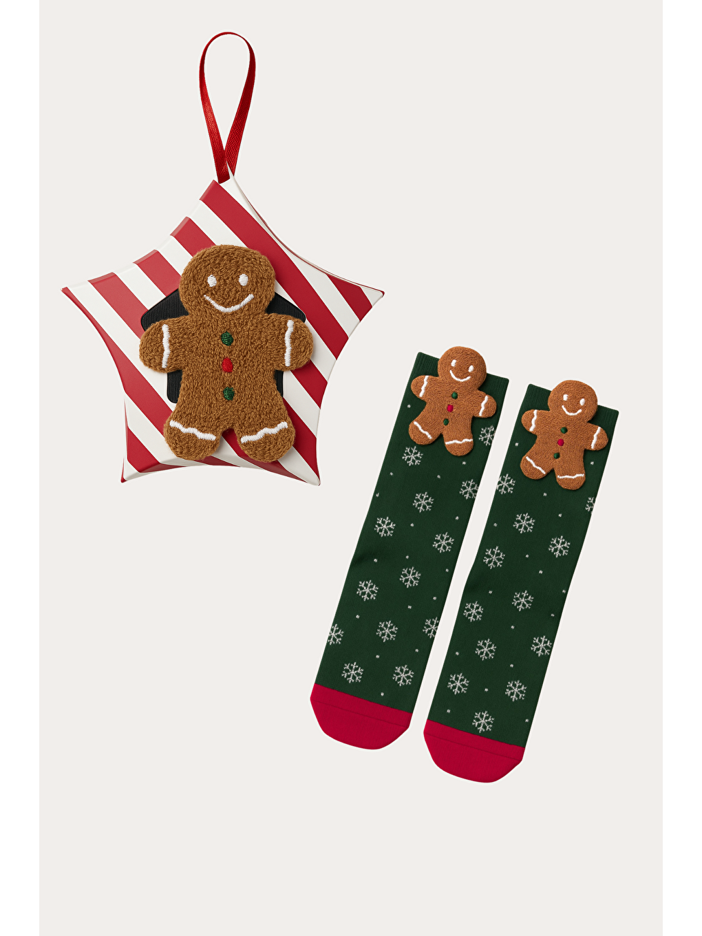 Yeşil Kadın Ginger Breadman Kutulu Yılbaşı Soket Çorap-1