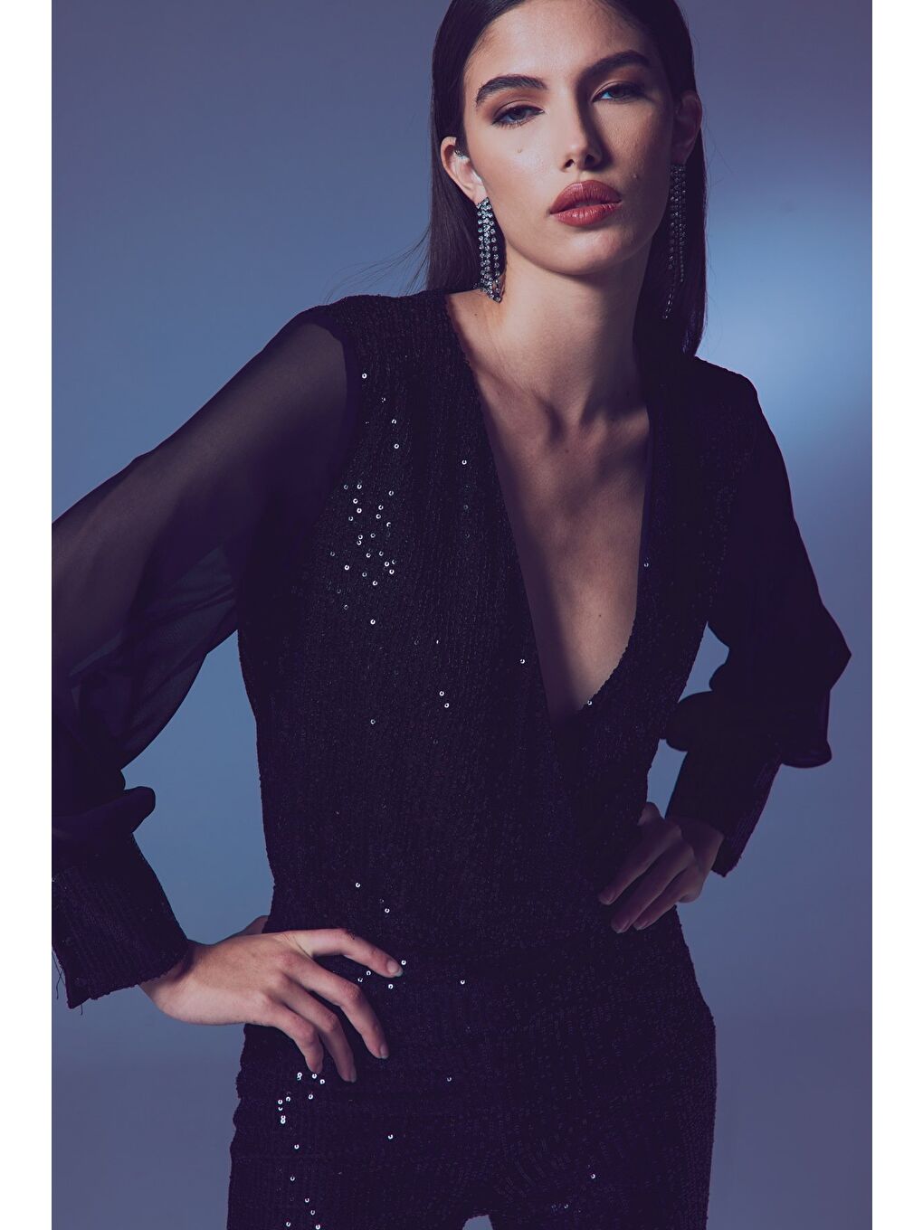 Şifon Kol Bodysuit Bluz - Siyah-6