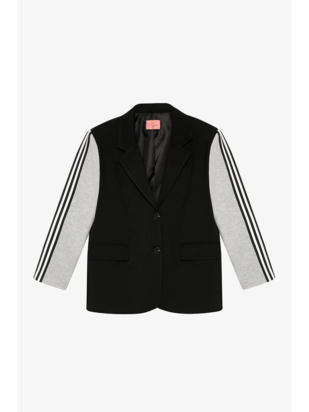 Şerit Detaylı Garnili Oversize Blazer Ceket Siyah