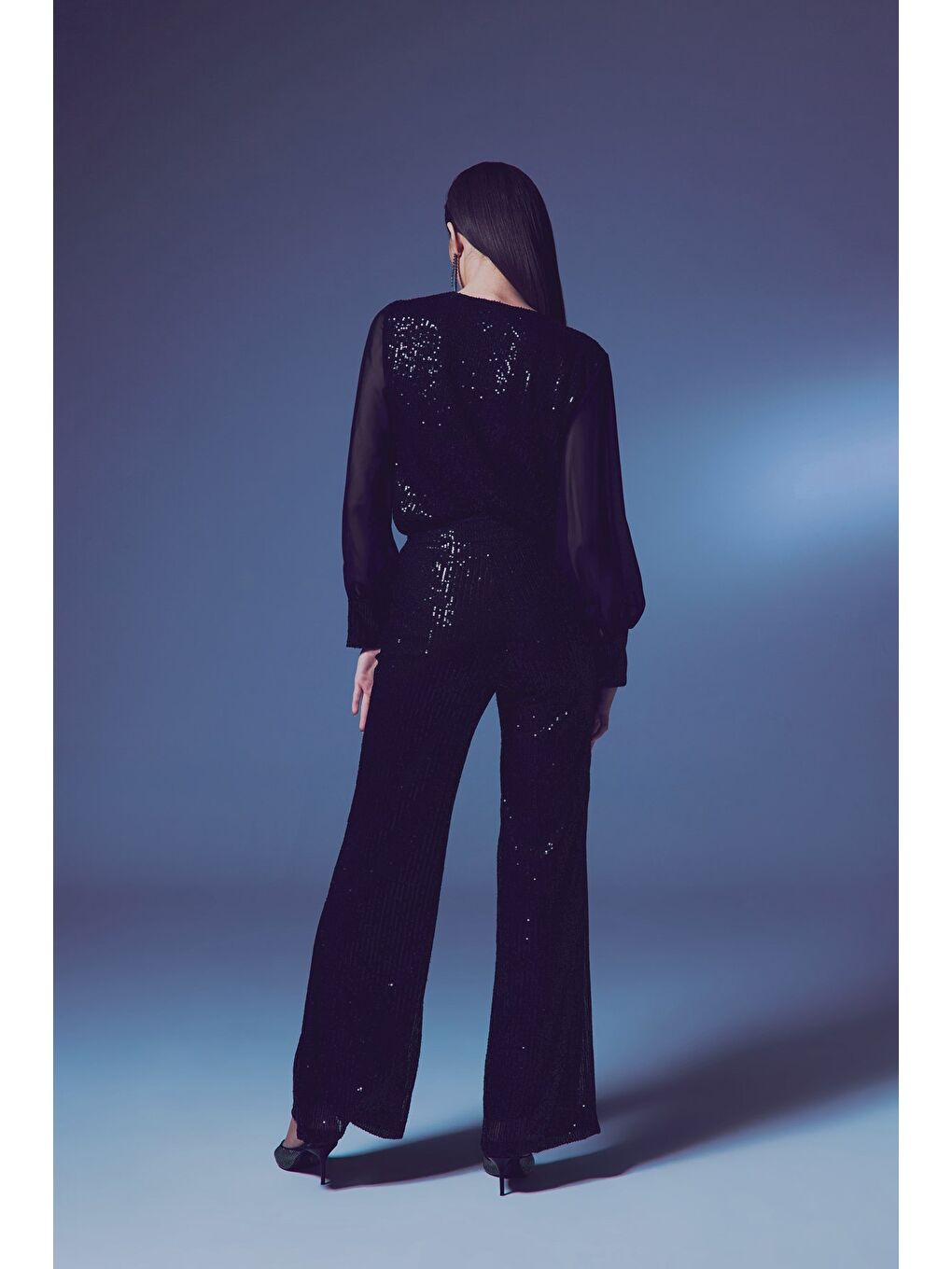 Şifon Kol Bodysuit Bluz - Siyah-7