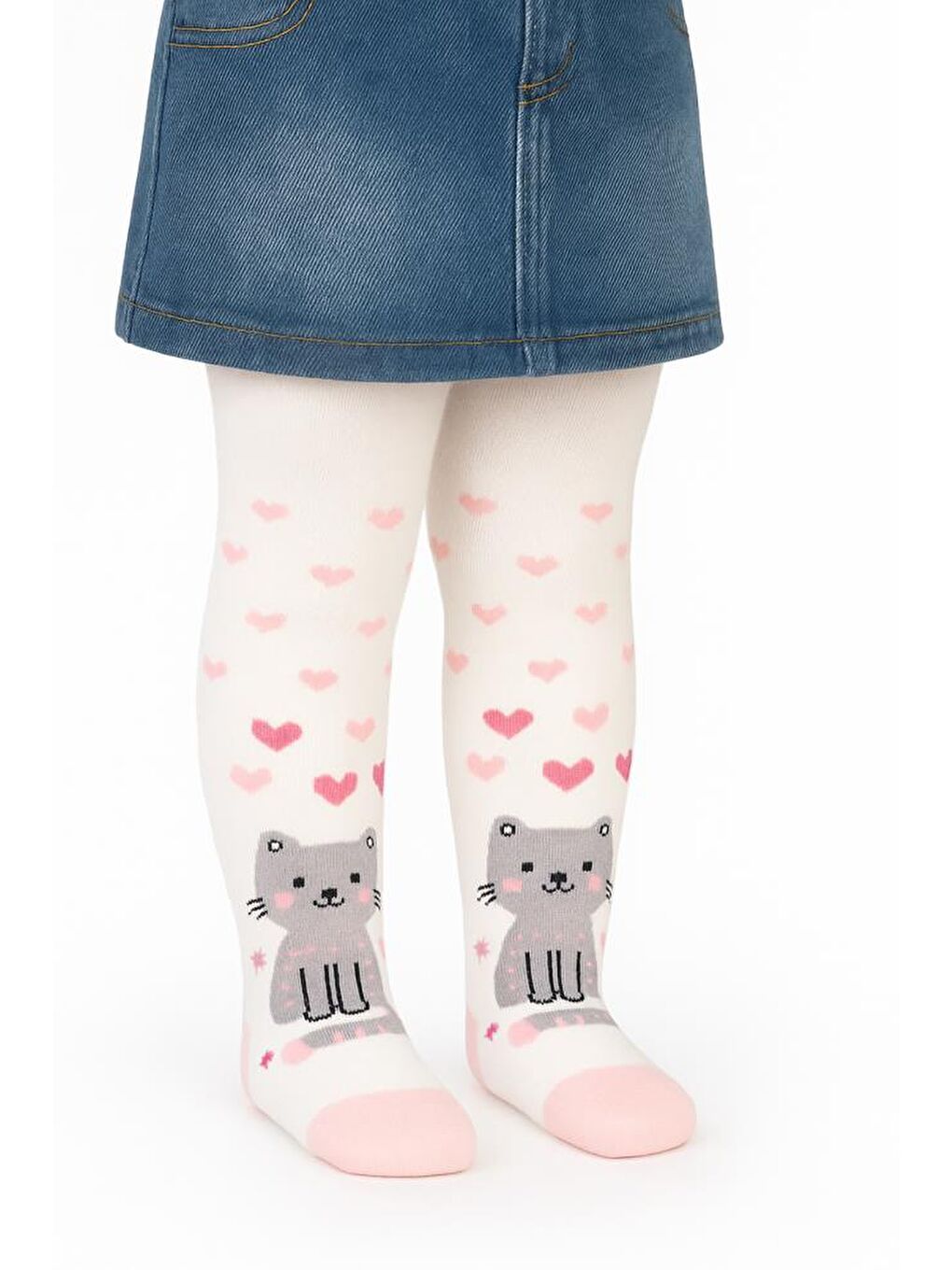 Ekru Baby Kedi 6- Bebek Kız Külotlu Çorap-1