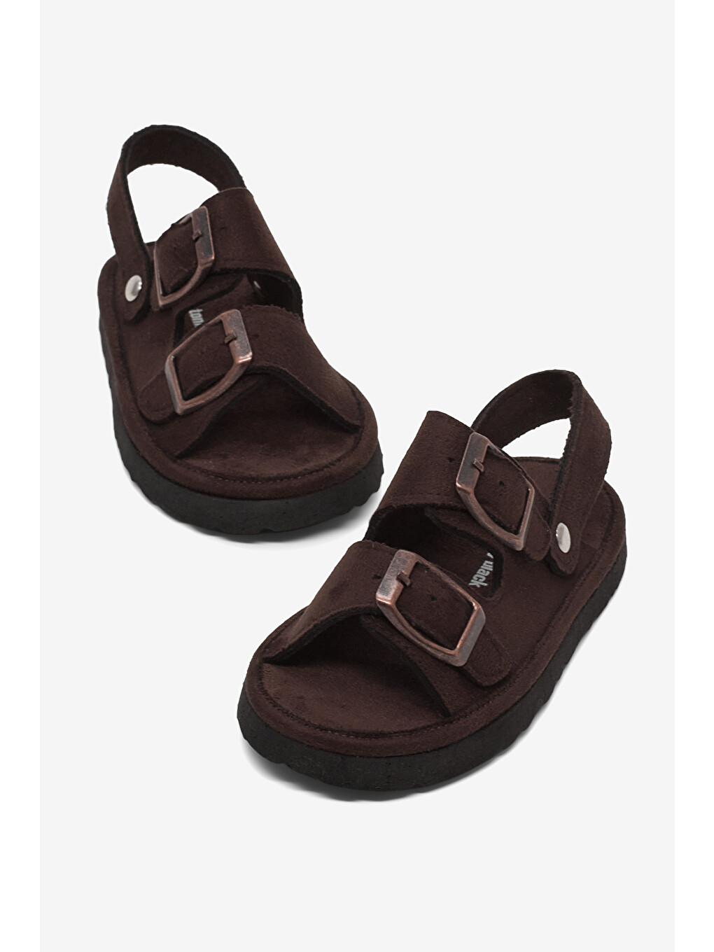 Kahverengi Çocuk Unisex Acı Kahve Rahat Kalıp Çift Tokalı Bebe Paitk Sandalet-1
