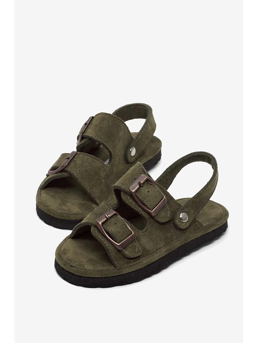 Çocuk Unisex Haki Rahat Kalıp Çift Tokalı Bebe Paitk Sandalet-1