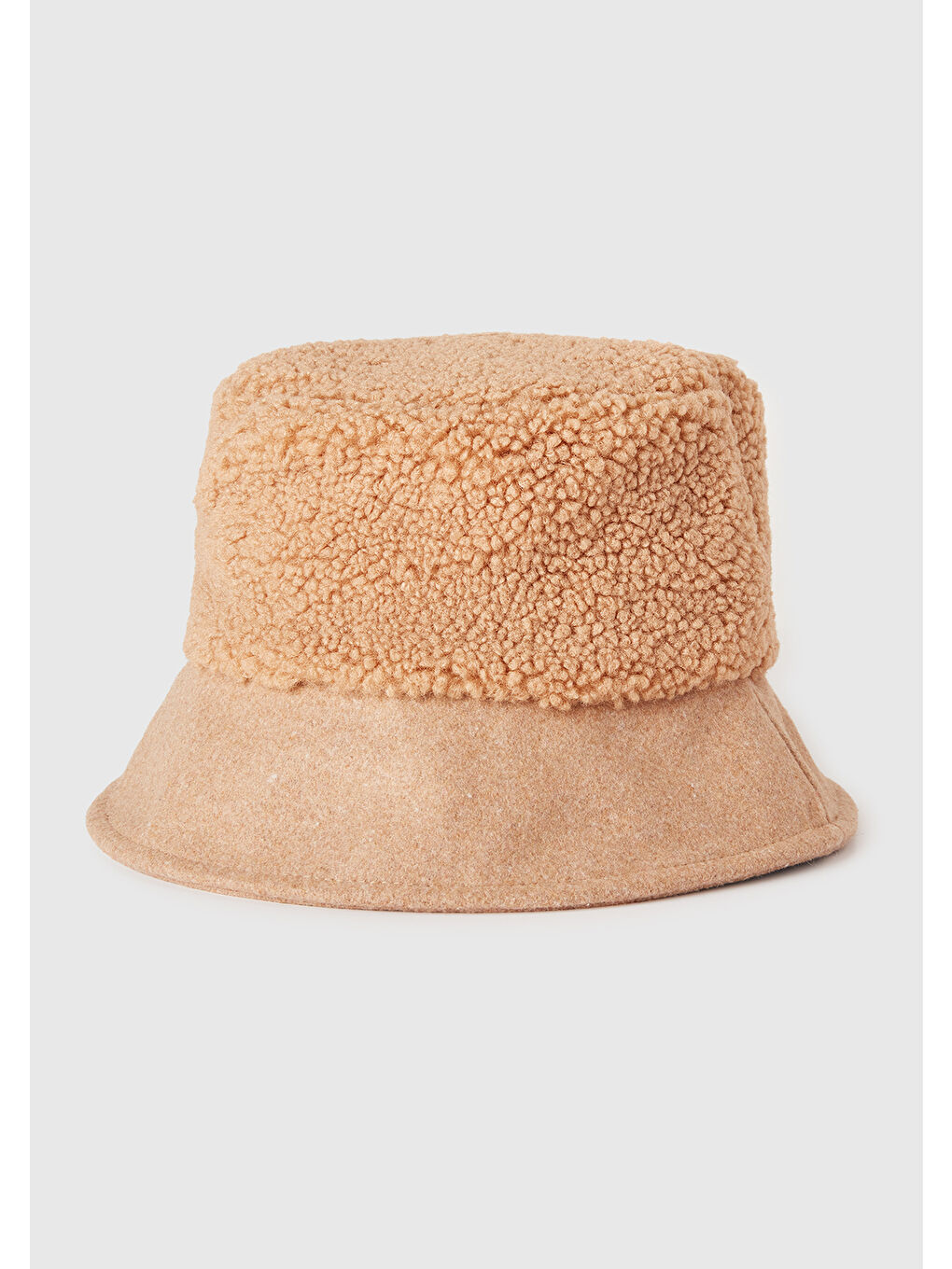 Kahverengi Kadın Taba Pamuk Karışımlı Logo Detaylı Suni Kürk Bucket Şapka-1