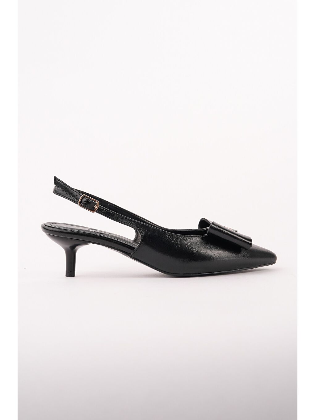 Siyah LORESTA Fiyonklu Gold Detaylı Sivri Burun Arkası Açık Kadın Topuklu Ayakkabı-1