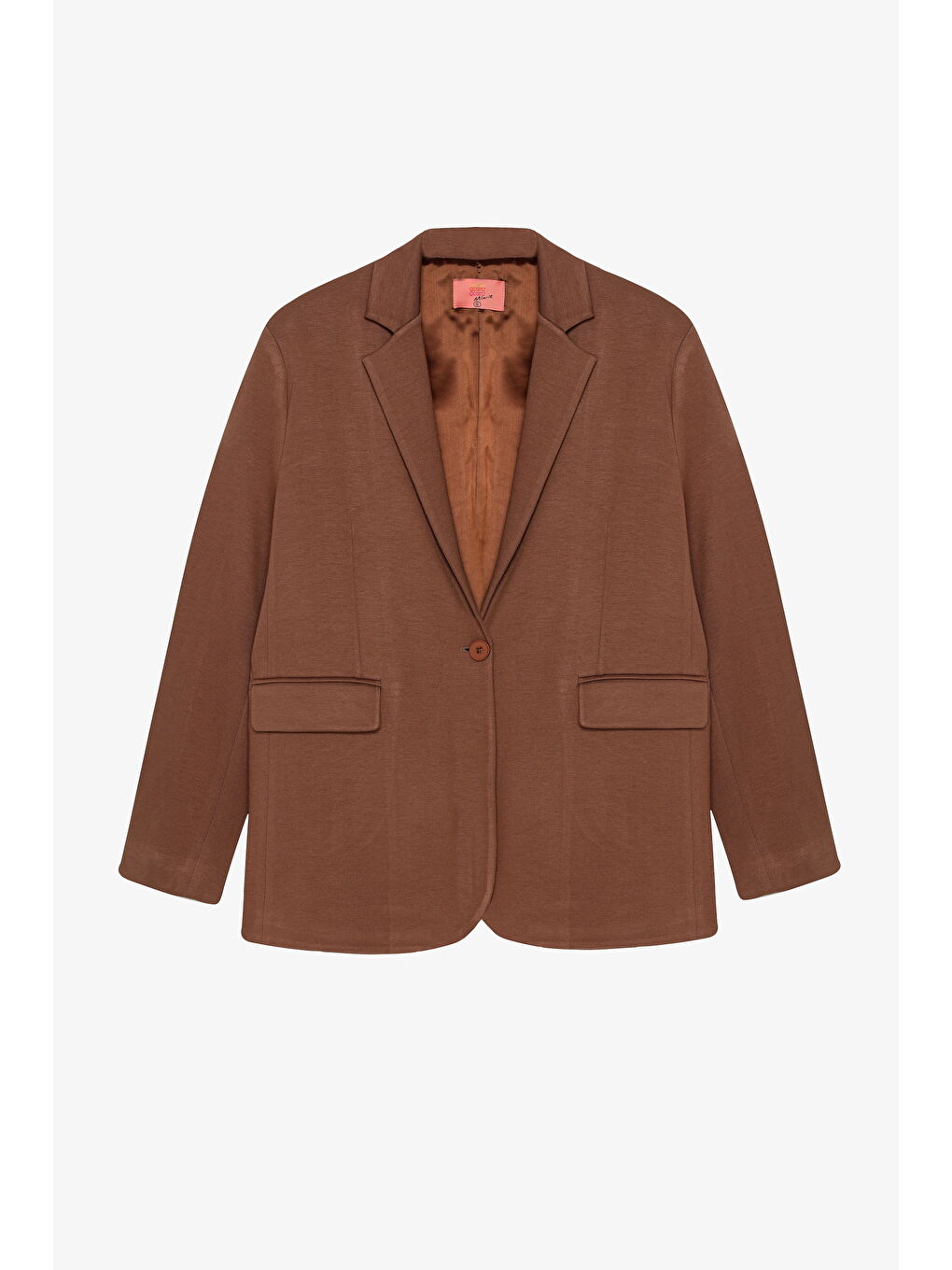 Tek Düğmeli Yumuşak Dokulu Oversize Blazer Ceket Kahverengi