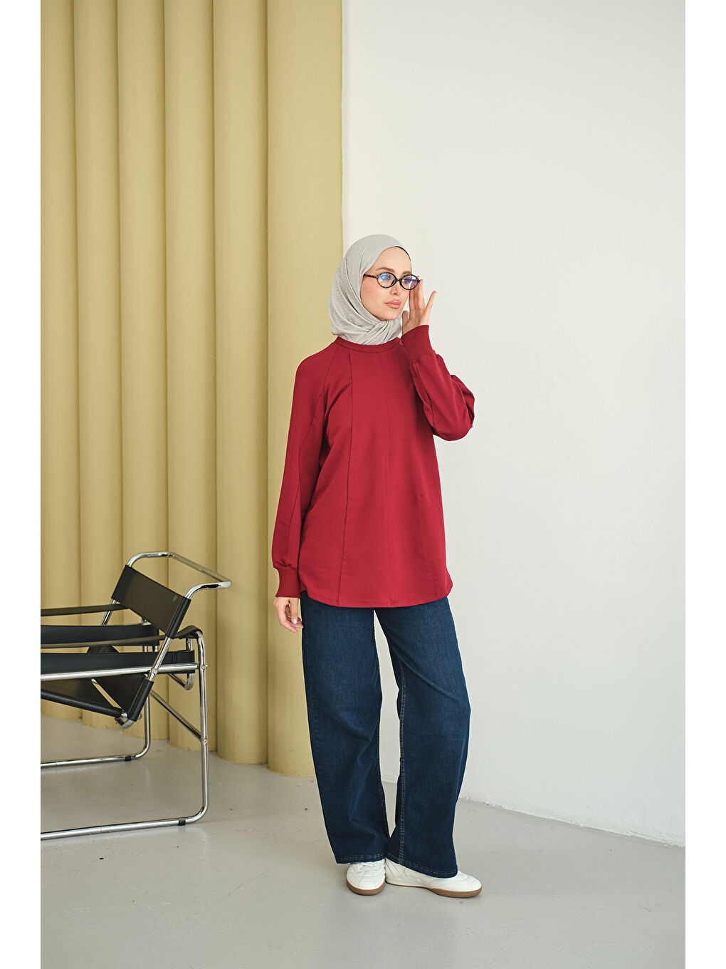 Kadın Dikiş Detaylı Bisiklet Yaka Sweat Bordo-4