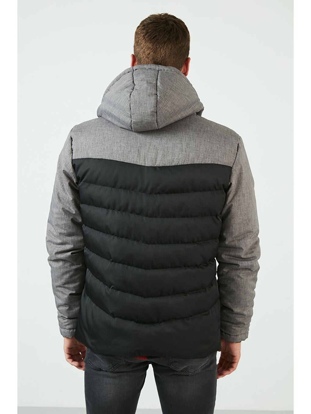 Gri Slim Fit Kapüşonlu Cepli   100 Pamuk Erkek Şişme Mont 5712070-4